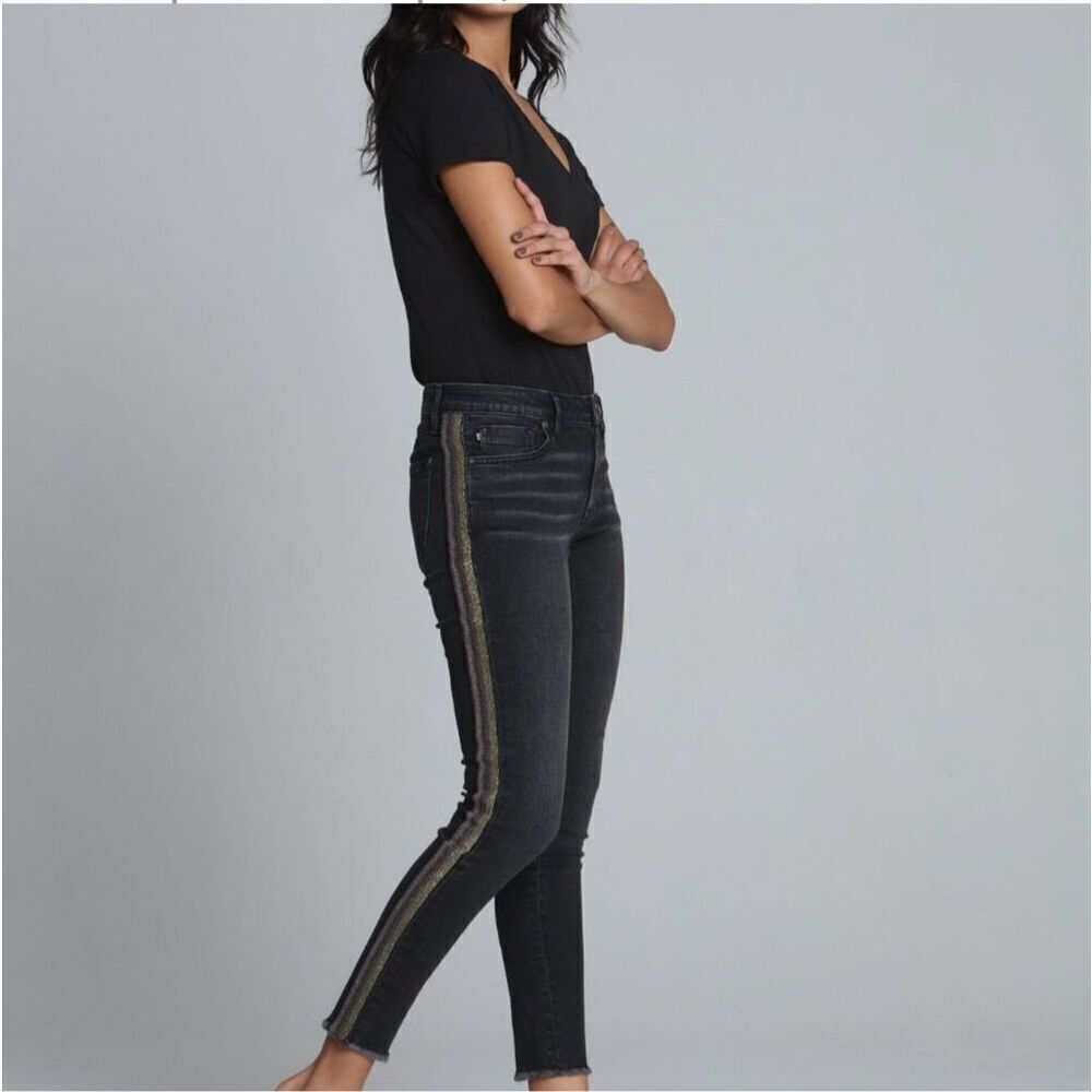 Vigoss Black Skinny Jeans with Metallic Side Stripe